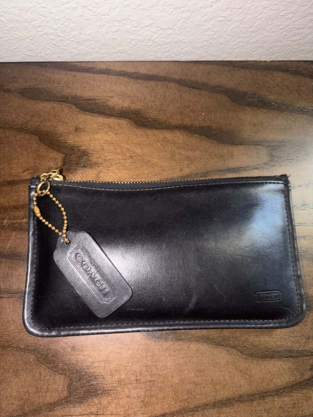 Vintage Coach Black Skinny Case 7170 Leather Zip Pouch Clutch